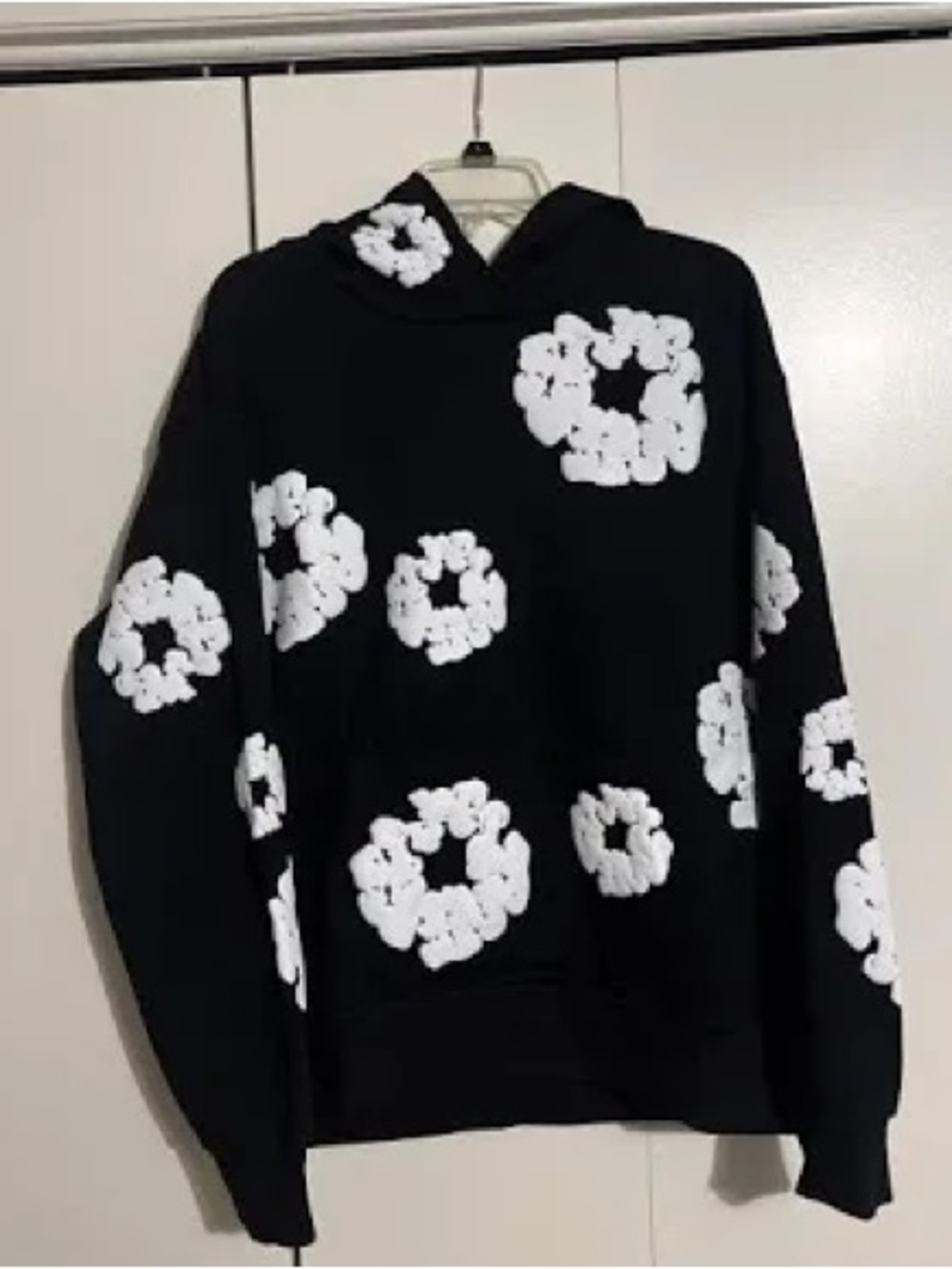 Men's Black Hoodie with White Floral Ring Print